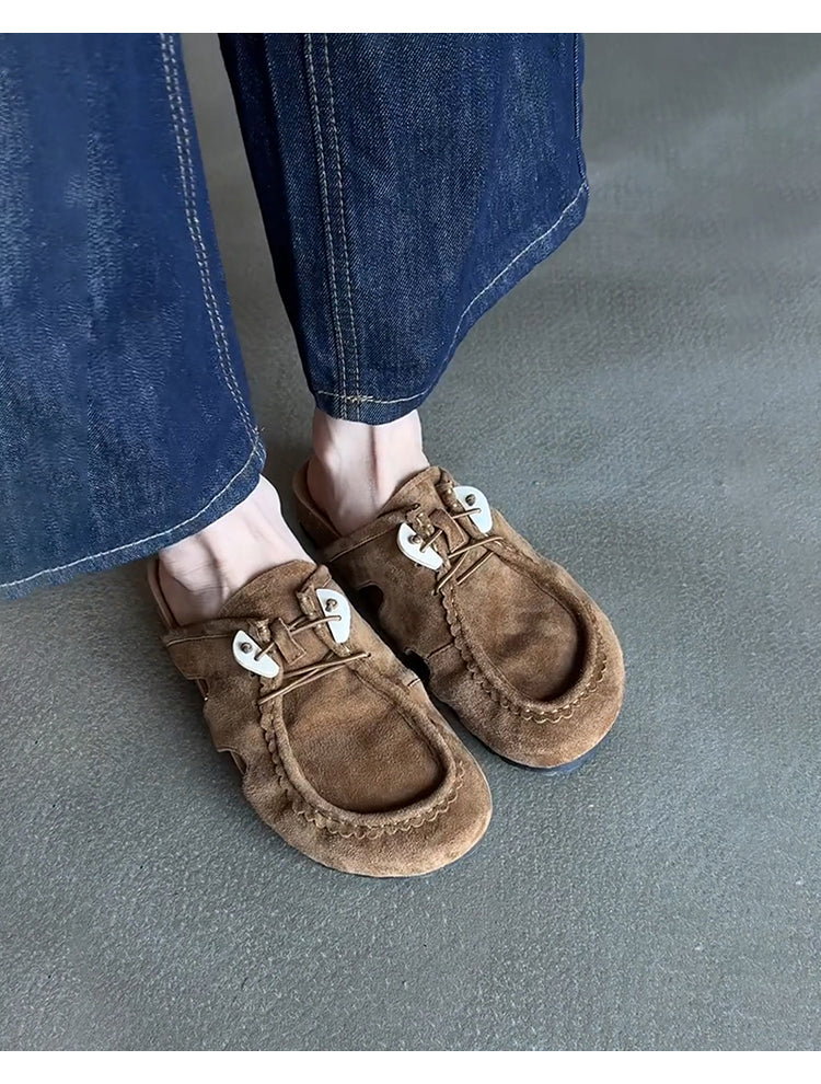 Women's Retro Birkenstock Shoes - Sheepskin Thick-Soled Flat Genuine Leather Suede Slip-On Shoes