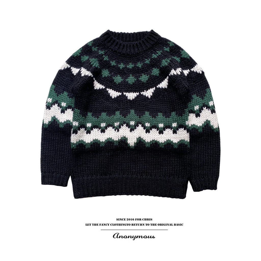 Pure Wool Heavy-Knits Fair Isle Sweater – Retro “Ferris-Wheel” Crew-Neck (Unisex)
