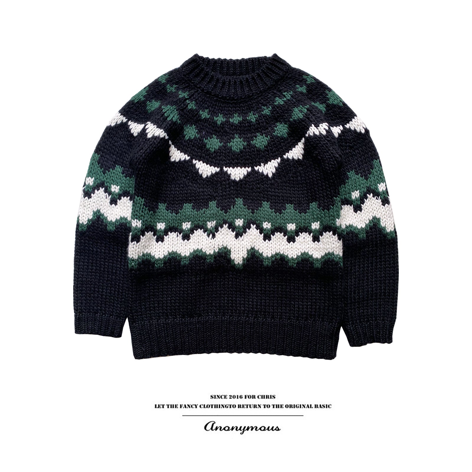 Pure Wool Heavy-Knits Fair Isle Sweater – Retro “Ferris-Wheel” Crew-Neck (Unisex)