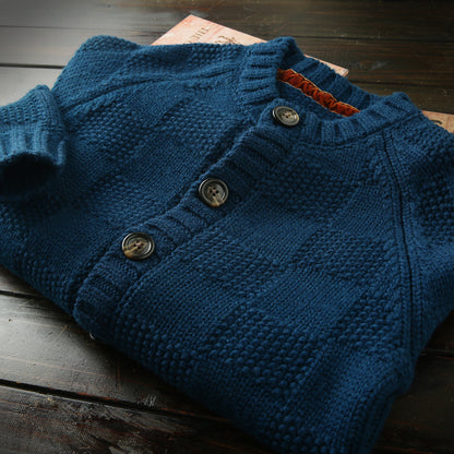 Men's High-End Italian Order Heavyweight Wool Cardigan - Autumn Winter Thickened Round Neck Knitted Sweater Jacket