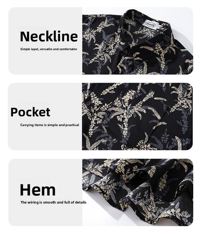 American Style Casual Floral Full Print Long Sleeve Shirt for Men, Loose Beach Shirt Jacket for Autumn
