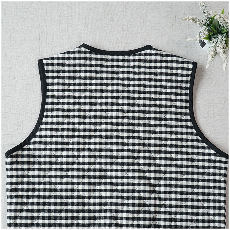 Quilted Cotton Padded Vest — Retro Single-Breasted Sleeveless Outerwear for Autumn/Winter
