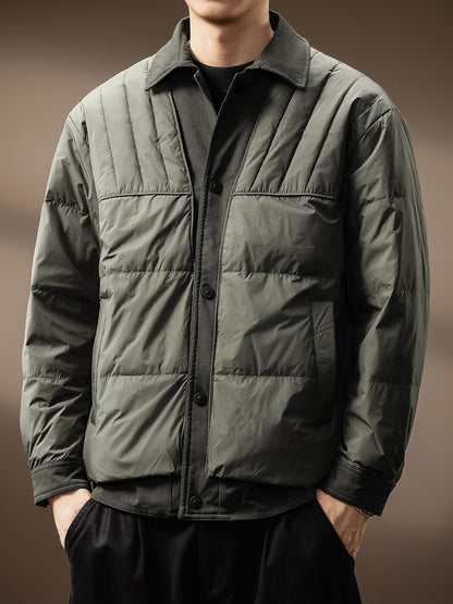 Men's 2025 Japanese Trendy Down Jacket - Solid Color Lapel Lightweight Loose Casual Youth Versatile Coat