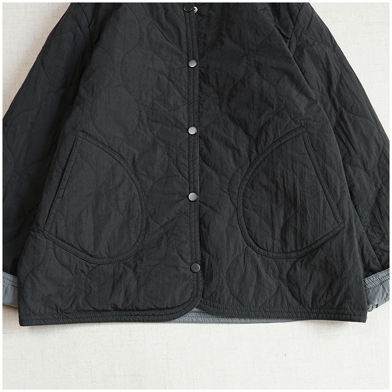 Reversible Quilted Cotton Jacket – Lightweight Loose Fit with Round Neck for Spring/Autumn