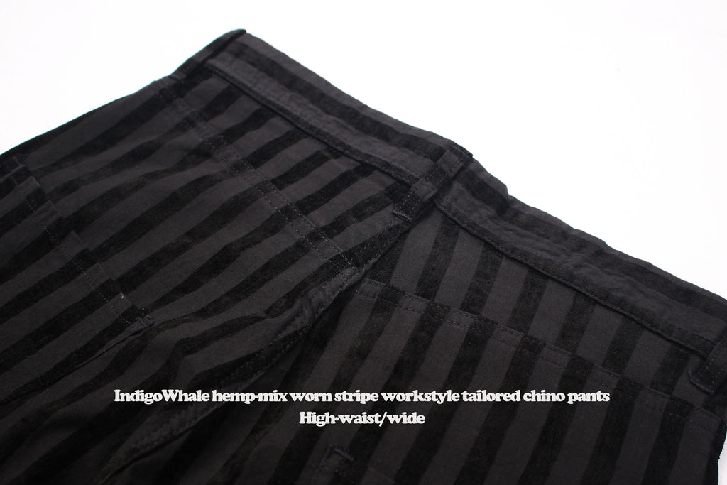 Vintage Flocked Striped Workwear Style Loose Wide-Leg Tapered High-Waist Chino Casual Pants