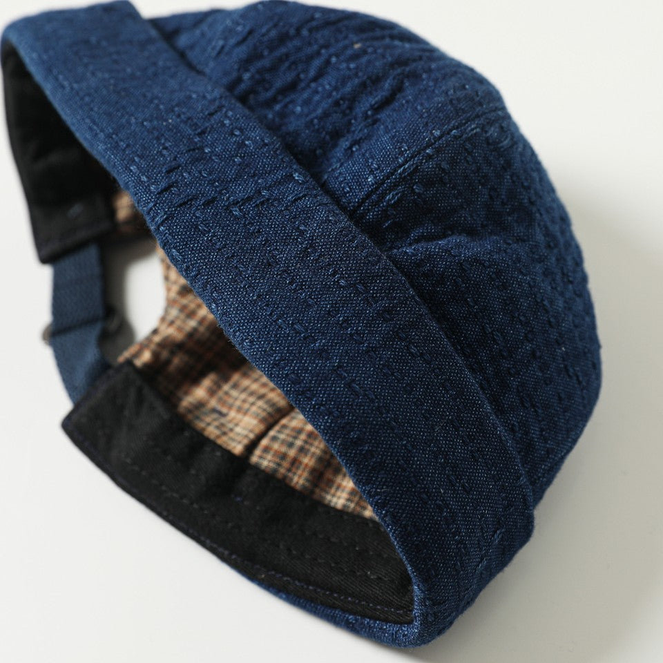 Nissan Sashiko Fabric Sashiko Embroidery Beanie Unisex Hat Blue Cotton Adjustable All-Season Landlord Hat – Japanese vintage | yamalin clothes | Yamalinclothes