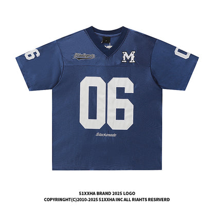 51 Hip-Hop American Retro Football Jersey V-Neck Sports Short Sleeve T-Shirt Unisex Satin Cool Loose Football Top