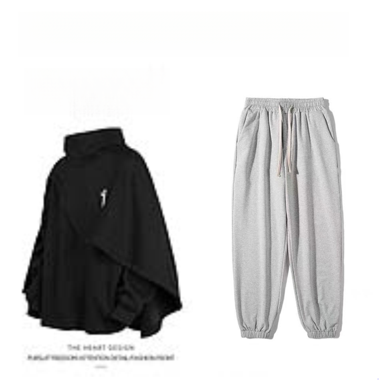 High-Neck Hooded Sweatshirt – Autumn/Winter Loose “Two-Piece” Layered Cape Jacket for Men