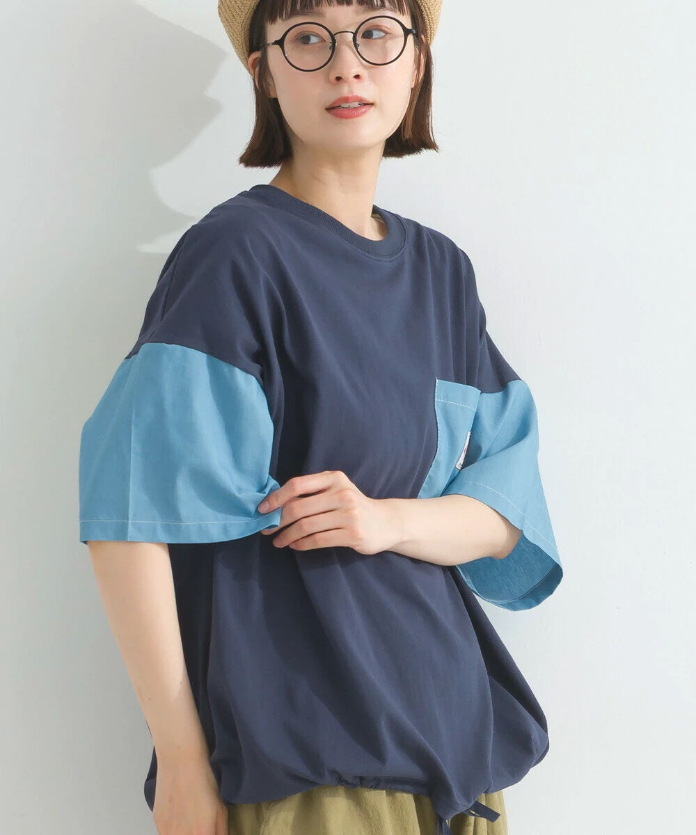 Japanese Style Stitching Denim Pocket Letters Profile T-shirt Designer Loose Casual Summer Patch