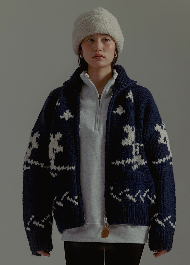 Handmade Wool Zipper Knit Sweater Coat