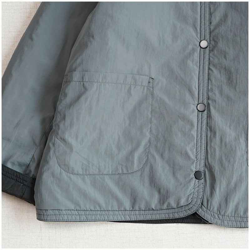 Reversible Quilted Cotton Jacket – Lightweight Loose Fit with Round Neck for Spring/Autumn
