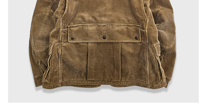 Corduroy Western Hunting Jacket for Men, Washed Multi-Pocket Outdoor Adventure Workwear Retro Windbreaker Jacket