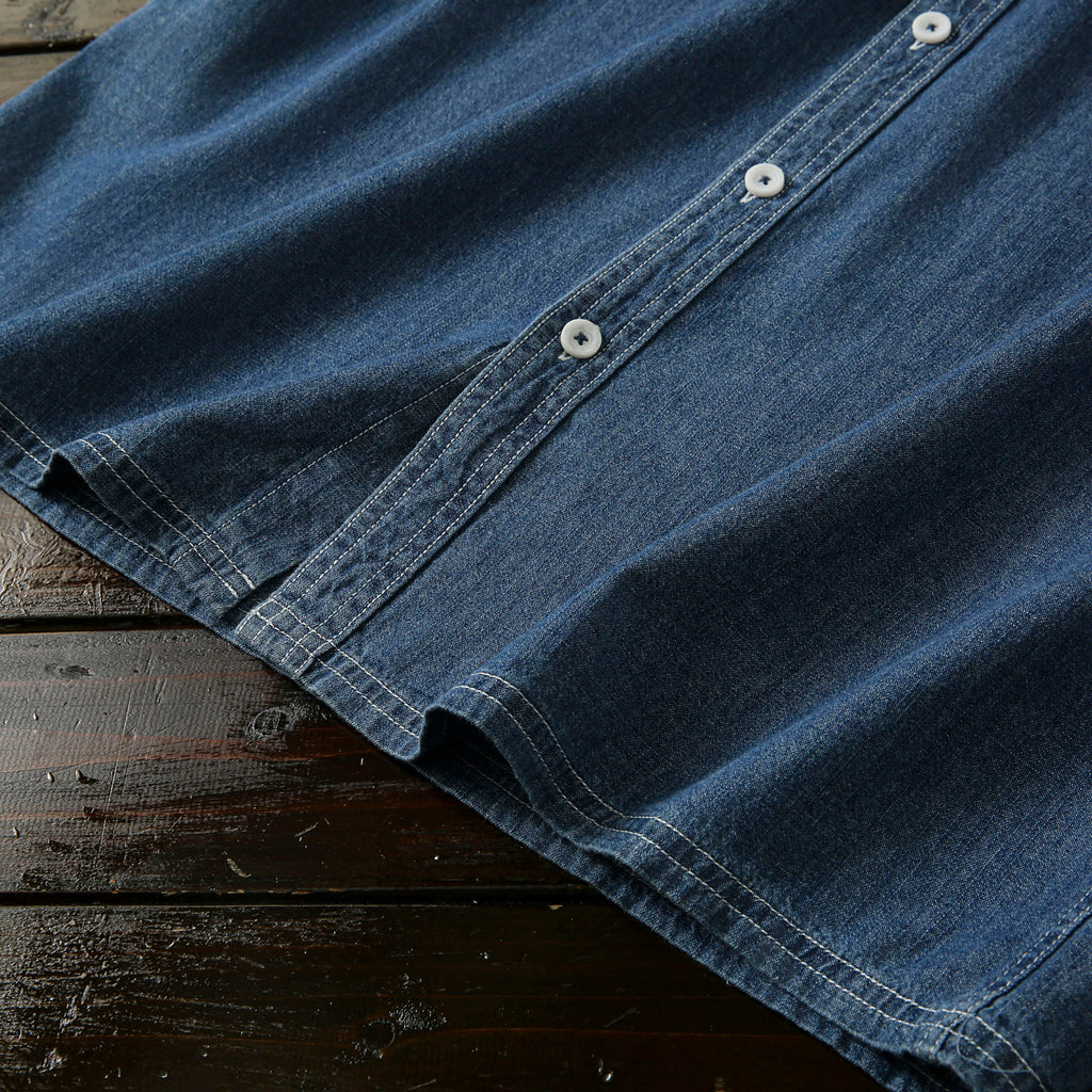 Pure Cotton Enzyme Wash! Export Surplus Men's Summer Turn-down Collar Denim Short Sleeve Shirt Top