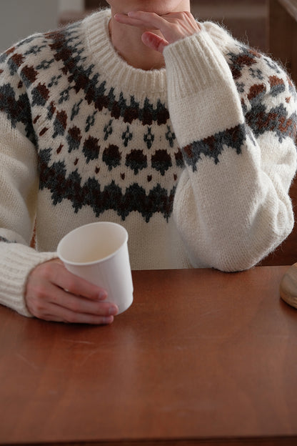 Coke Life CARPEM Winter Fair Isle Sweater - Thickened Coarse Knit Handmade Jacquard Round Neck Top