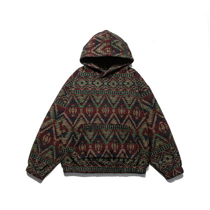 Retro Ethnic Color-Block Heavyweight Hoodie – National Trend Unisex Streetwear