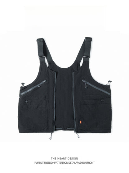Unisex American Retro Multi-Pocket Vest – Functional Workwear with Convertible Backpack Design