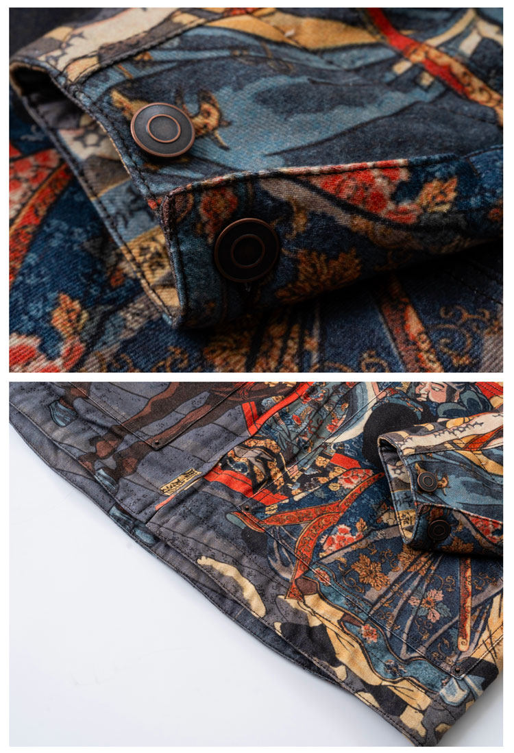 Three Kingdoms Guan Yu Print Cotton Jacket - Custom Fabric Winter Coat (Unisex)