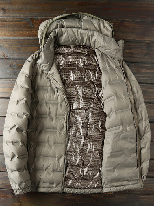 Men's Plus Size Hooded Down Jacket - Export Overstock Fully Glued Filled Lightweight Warm Autumn Winter Coat