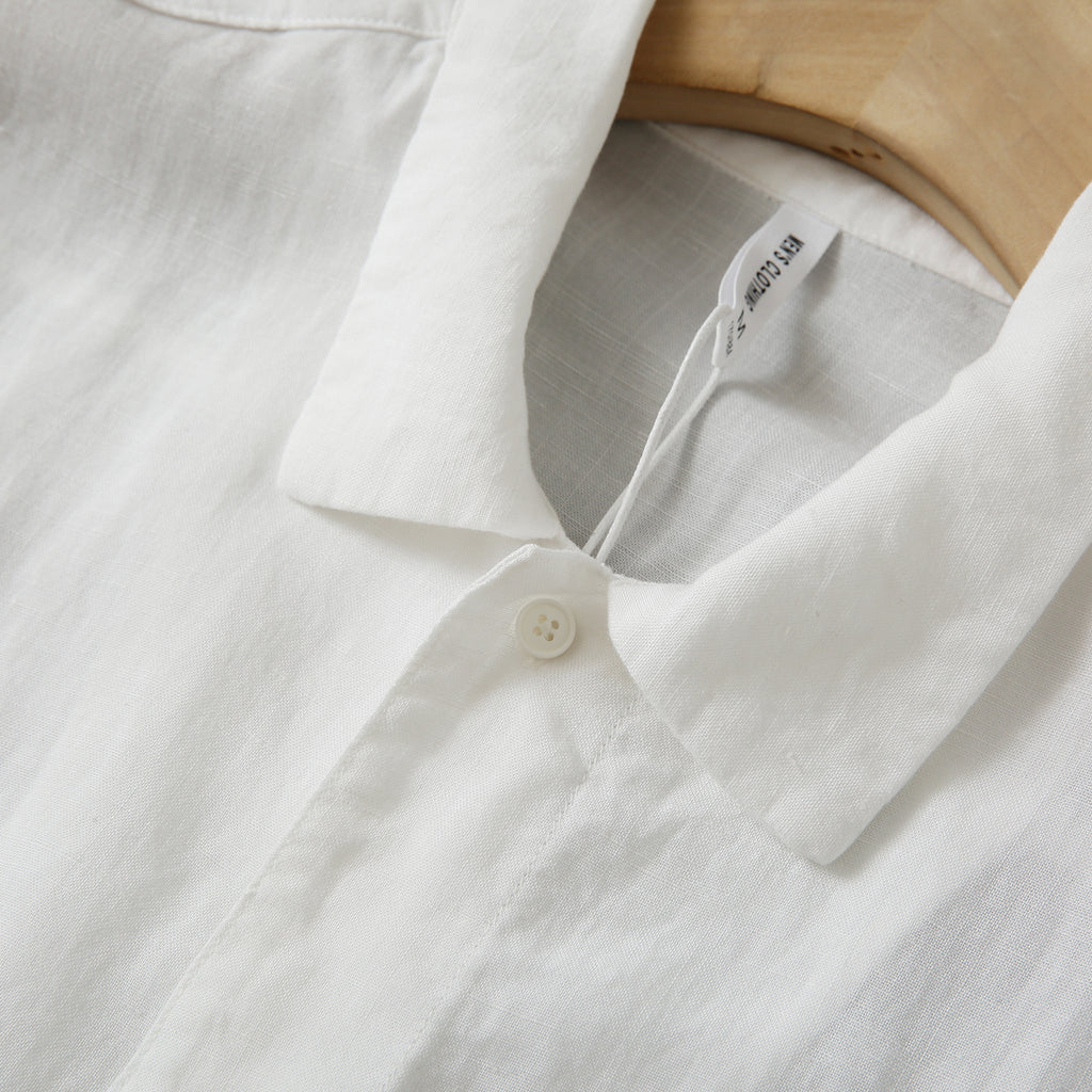 Cool Antibacterial Linen/Lyocell Men's Summer Turn-down Collar Loose Casual Short Sleeve Shirt Top