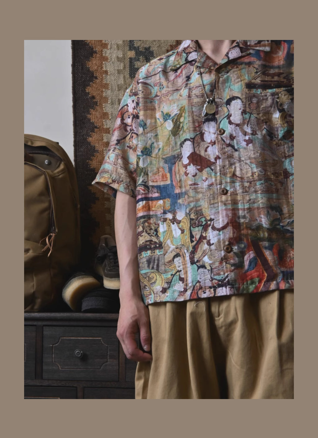 Vintage Loose Print Cuban Collar Shirt Linen Hawaiian Short Sleeve Shirt Dunhuang Summer Trend Brand