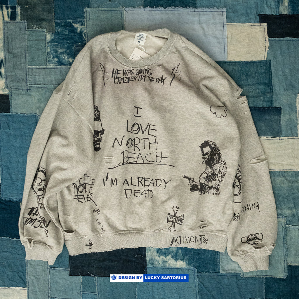 Retro Washed Graffiti Print Crewneck Sweatshirt – Distressed Loose Unisex