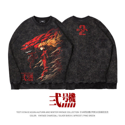 Evangelion Asuka Unit-02 Sweatshirt - Washed Vintage Cotton Crewneck (Unisex)