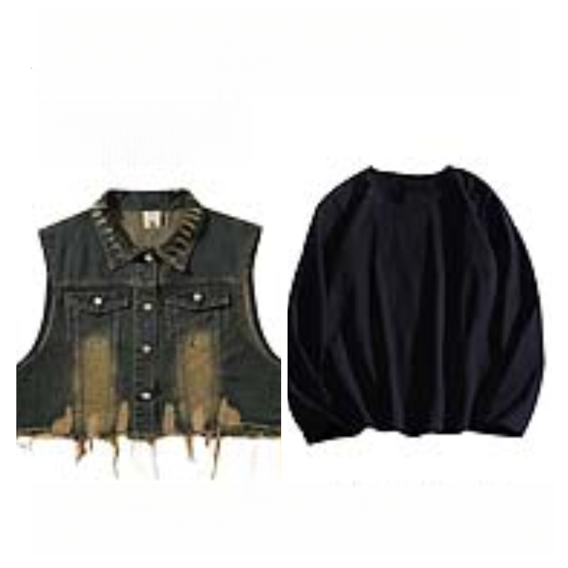 Vintage Distressed Turn-Down Collar Short Fringe Raw Edge Denim Vest Men's Functional Style Workwear Stylish Vintage Vest