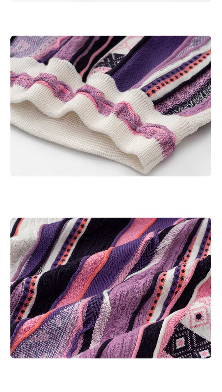 Medria Couple Retro Bitter Melon Stripe Sweater - Autumn Winter Purple Potion Pullover