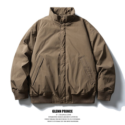 American Retro Basic Stand Collar Workwear Down Jacket for Men Winter Versatile Couple White Duck Down Coat