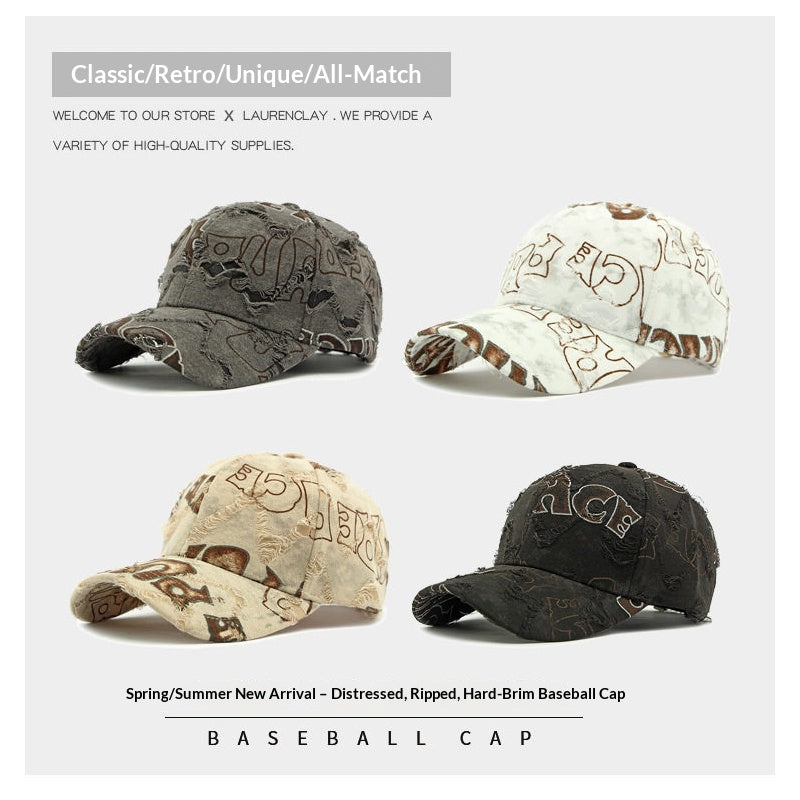 Washed Distressed Hard Brim Baseball Cap – American Retro Ripped Unisex – cap | japanese streetwear | vintage workwear | unisex | Yamalinclothes