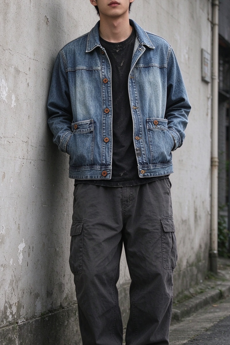 Washed Denim Jacket – Vintage Double Pocket – Coats Jackets | japanese streetwear | vintage workwear | unisex | Yamalinclothes
