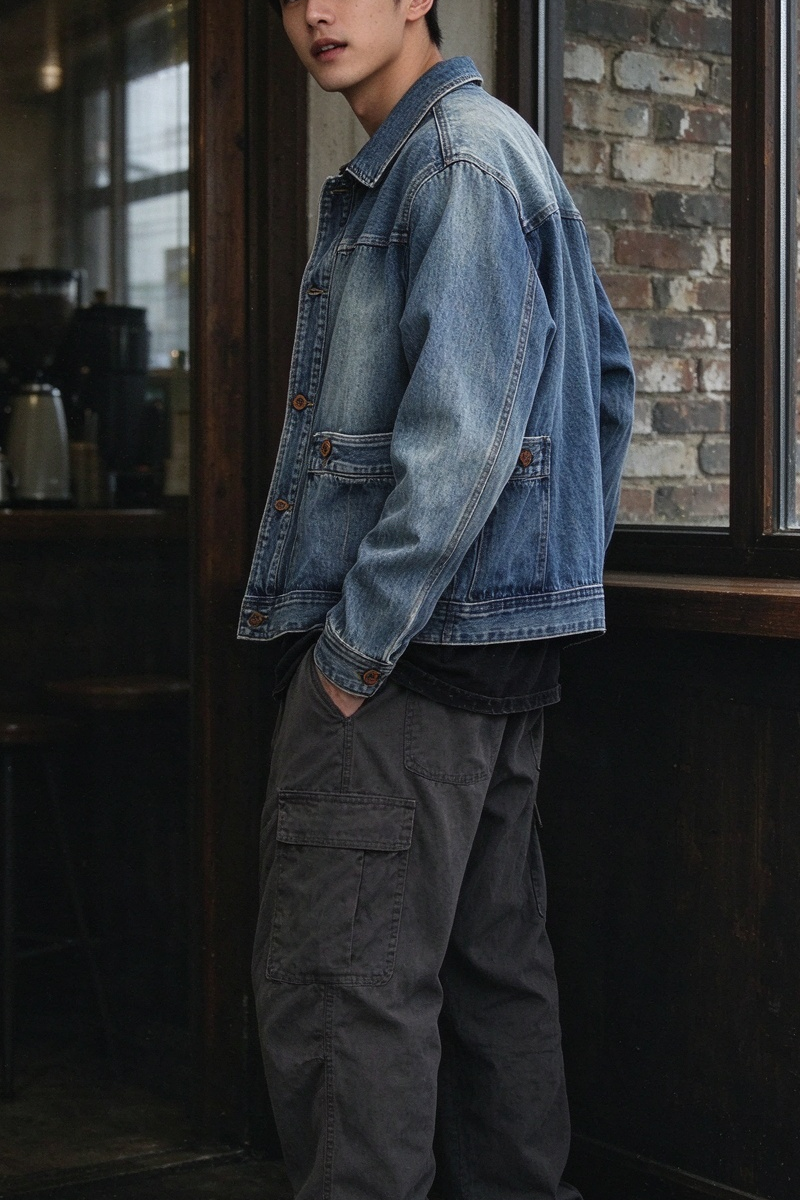 Washed Denim Jacket – Vintage Double Pocket – Coats Jackets | japanese streetwear | vintage workwear | unisex | Yamalinclothes