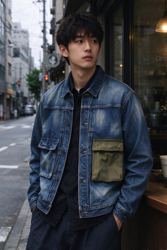 Denim Jacket – Contrast Canvas Pockets & Washed Finish | Yamalinclothes