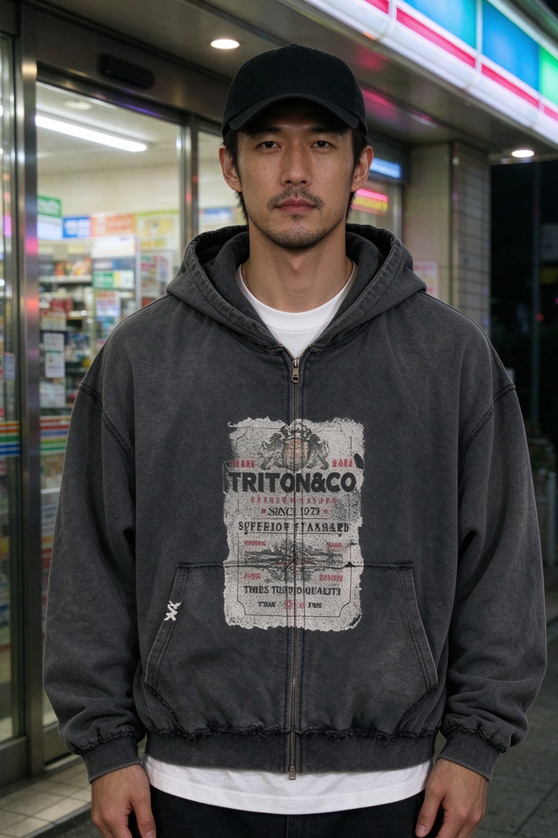 Graphic Zip Hoodie – Washed & Frayed Cotton | Yamalinclothes