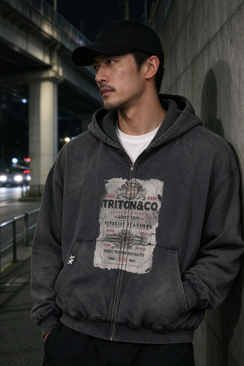 Graphic Zip Hoodie – Washed & Frayed Cotton | Yamalinclothes