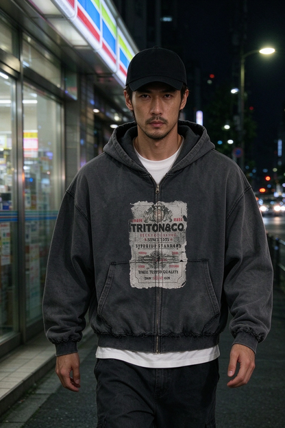 Graphic Zip Hoodie – Washed & Frayed Cotton | Yamalinclothes