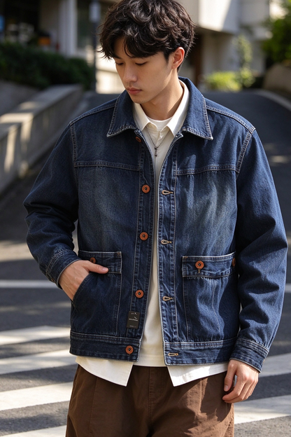 Washed Denim Jacket – Vintage Double Pocket – Coats Jackets | japanese streetwear | vintage workwear | unisex | Yamalinclothes