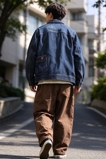 Washed Denim Jacket – Vintage Double Pocket – Coats Jackets | japanese streetwear | vintage workwear | unisex | Yamalinclothes