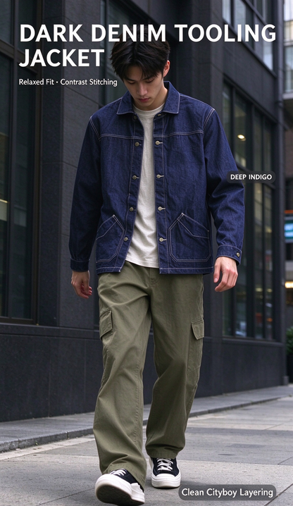 Indigo Denim Jacket – Windsor Collar – Coats Jackets | japanese streetwear | vintage workwear | unisex | Yamalinclothes