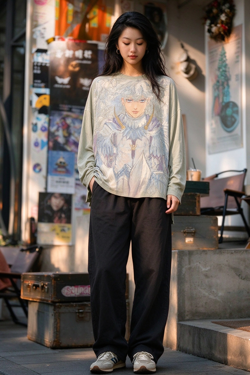 Oil Painting Long-Sleeve T-Shirt – Vintage Loose Fit – T-Shirts | japanese streetwear | vintage workwear | unisex | Yamalinclothes