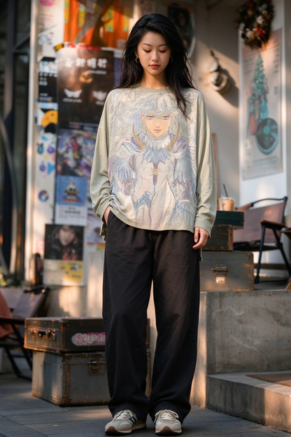 Oil Painting Long-Sleeve T-Shirt – Vintage Loose Fit – T-Shirts | japanese streetwear | vintage workwear | unisex | Yamalinclothes