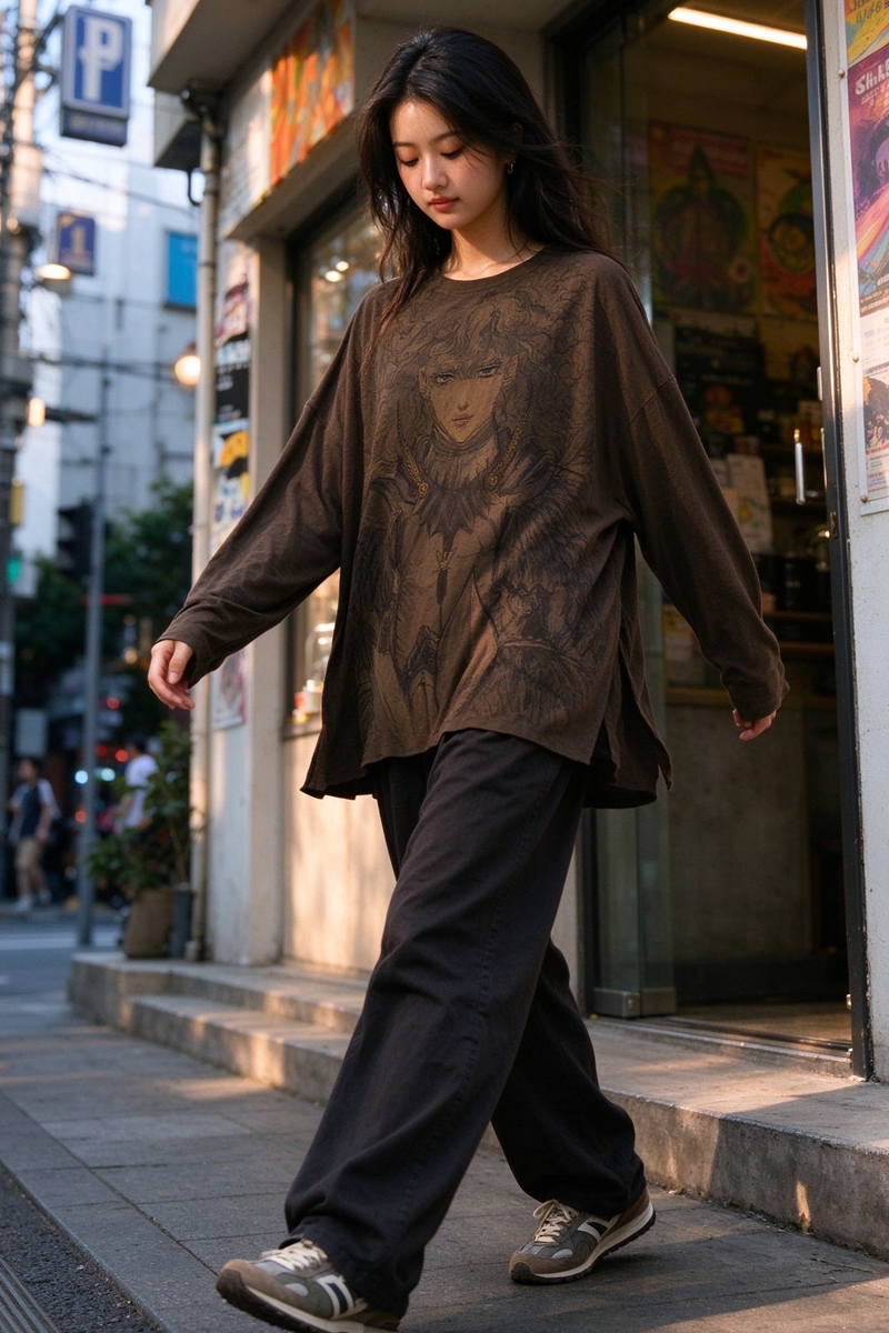 Oil Painting Long-Sleeve T-Shirt – Vintage Loose Fit – T-Shirts | japanese streetwear | vintage workwear | unisex | Yamalinclothes