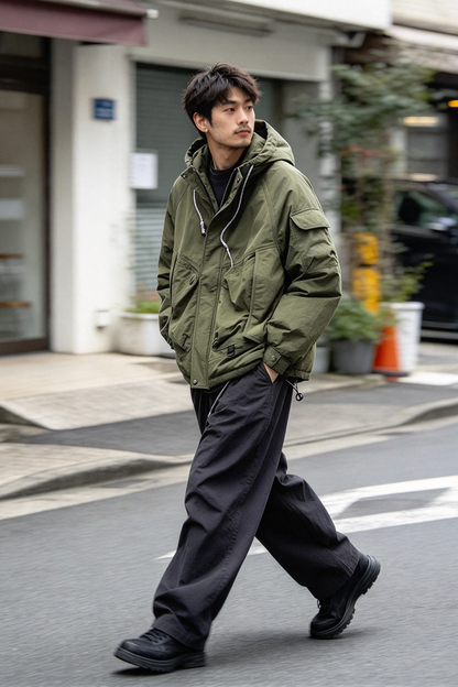 Hooded Down Jacket – Drawstring Multi Pocket | Yamalinclothes