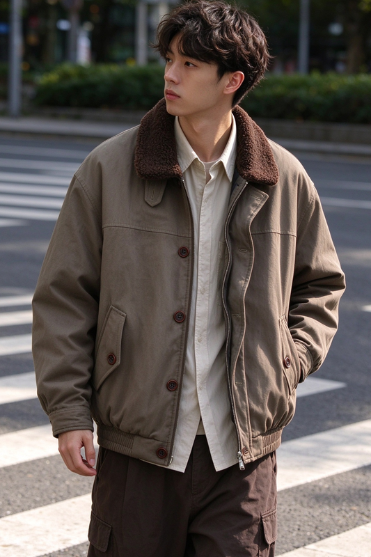 Fur Collar Turn-Down Utility Cotton Jacket – Vintage Loose Outdoor Unisex | Yamalinclothes