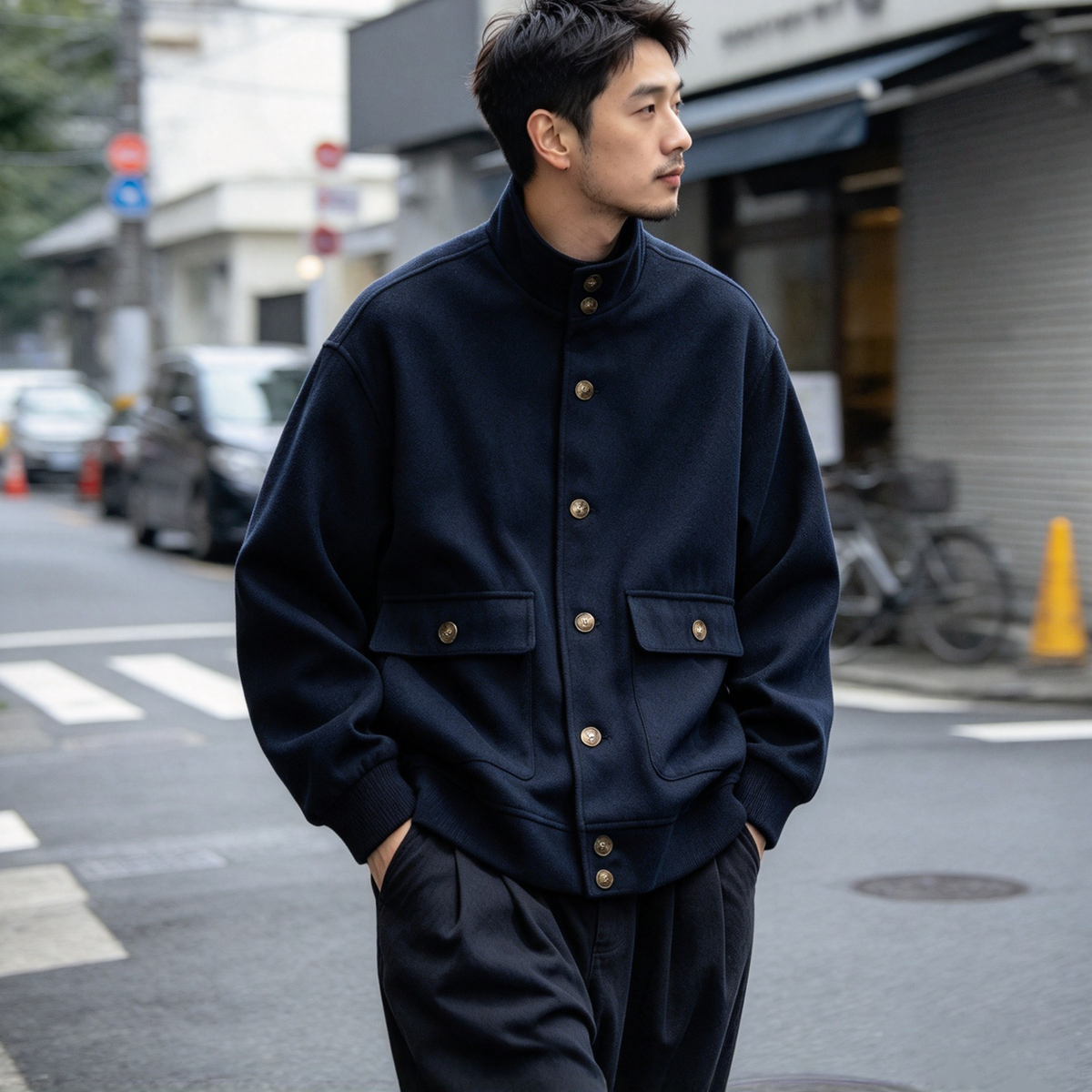 Wool Blend Stand Collar Utility Jacket – American Vintage Minimalist Loose Unisex – Coats Jackets | japanese streetwear | vintage workwear | unisex | Yamalinclothes
