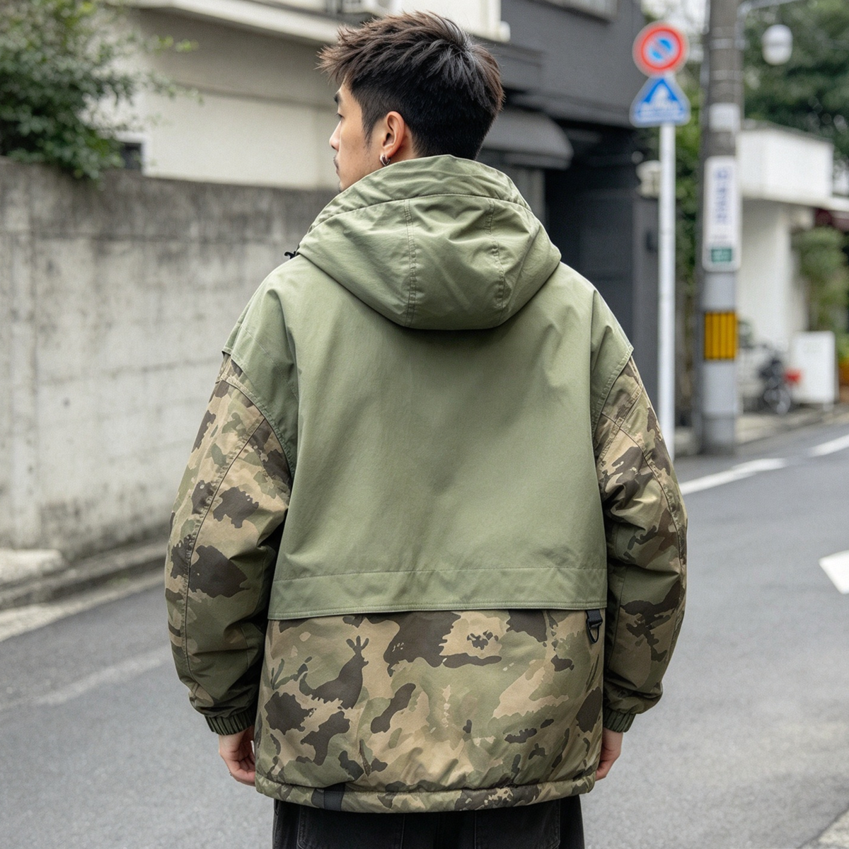 Camouflage Patchwork Hooded Down Jacket – White Duck Down Warm Loose Unisex – | japanese streetwear | vintage workwear | unisex | Yamalinclothes