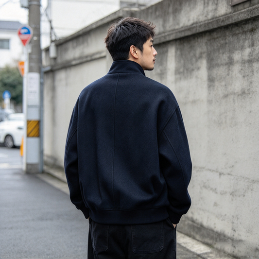 Wool Blend Stand Collar Utility Jacket – American Vintage Minimalist Loose Unisex – Coats Jackets | japanese streetwear | vintage workwear | unisex | Yamalinclothes