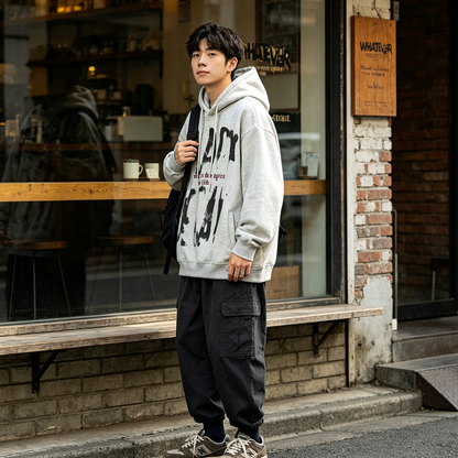 Fuzzy Letter Print Fleece Hoodie – Heavy Oversized Unisex | Yamalinclothes