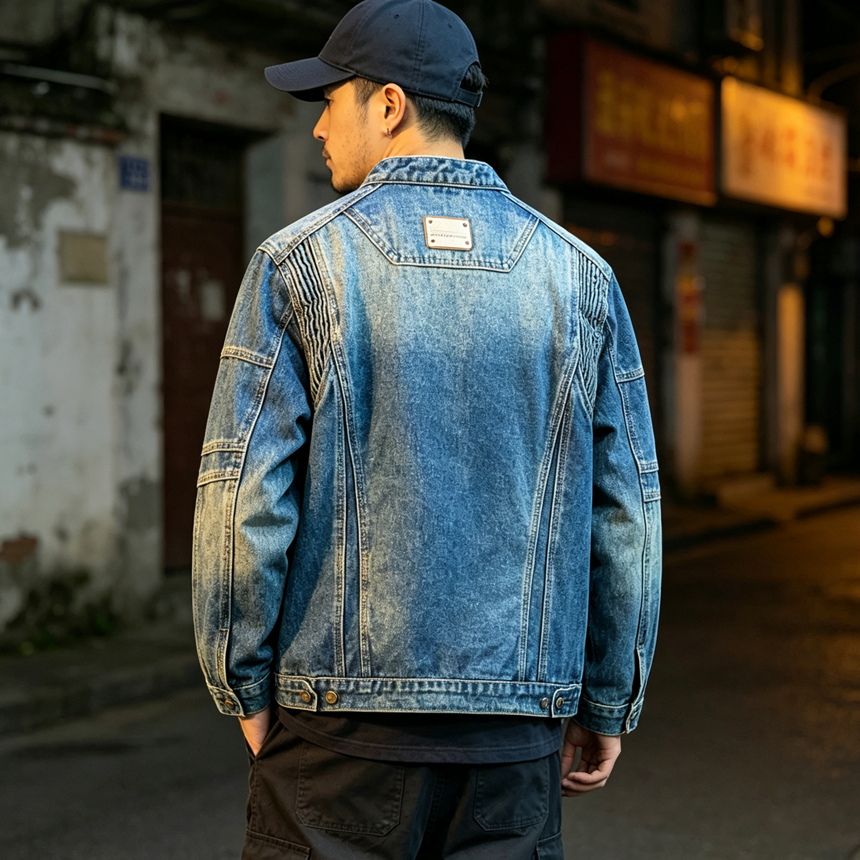 American Utility Stand-Collar Zipper Denim Jacket – Vintage Oversized Men’s Trucker Coat