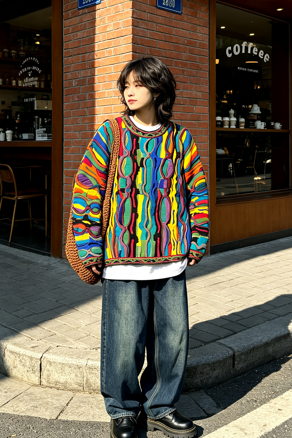 Pop Contrast Hip Hop Ethnic Knit Pullover – Vintage Loose – Japanese vintage | fall outfits 2026 | fall winter outfits | classy winter outfits | lazy comfy outfits | japanese streetwear | vintage workwear | yamalin clothes | Yamalinclothes